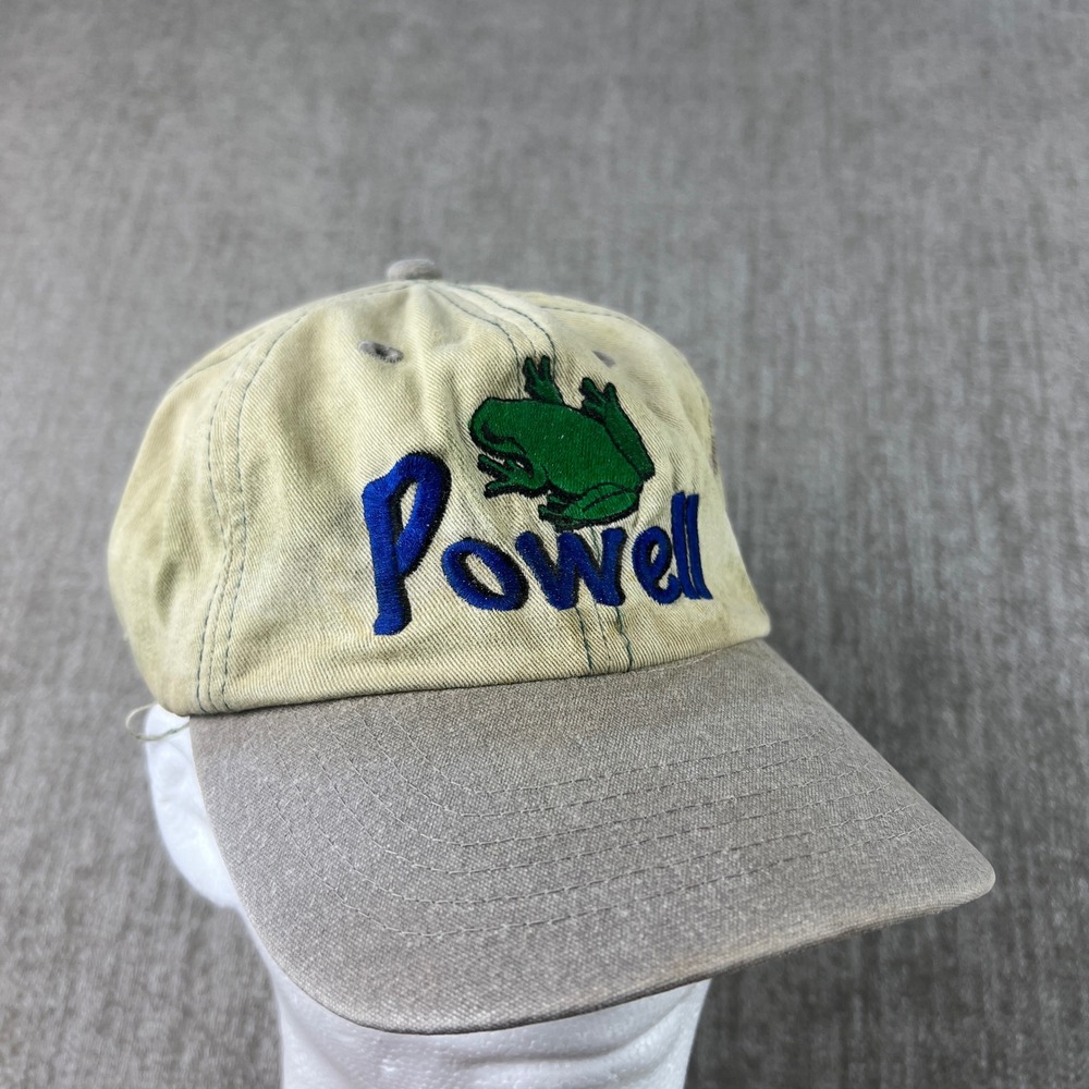 Vintage Powell Peralta Skate Hat Mens OSFM Khaki Gray 90s Embroidered Frog Cap